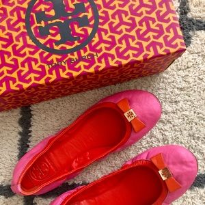 Tory Burch Eddie ballet flats with bow in hot pink